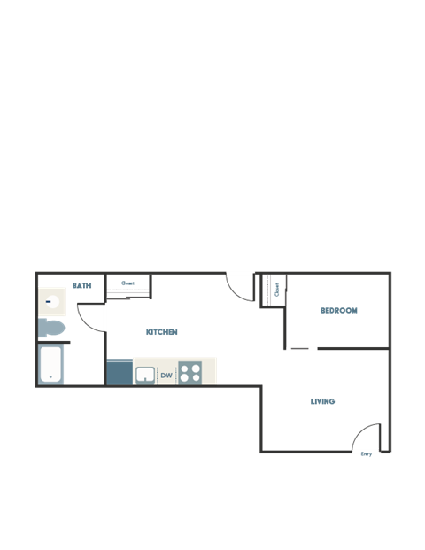 A floor plan of a house with a living room, dining room, kitchen, and bathroom.